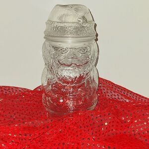 Santa Claus Clear Glass Apothecary Candy Cookie Jar with Lid Christmas Decor